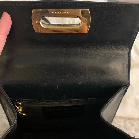 SOLD!! Authentic Salvatore Ferragamo Vintage Kelly Top Handle Black Leather Tote - Picture 8 of 15